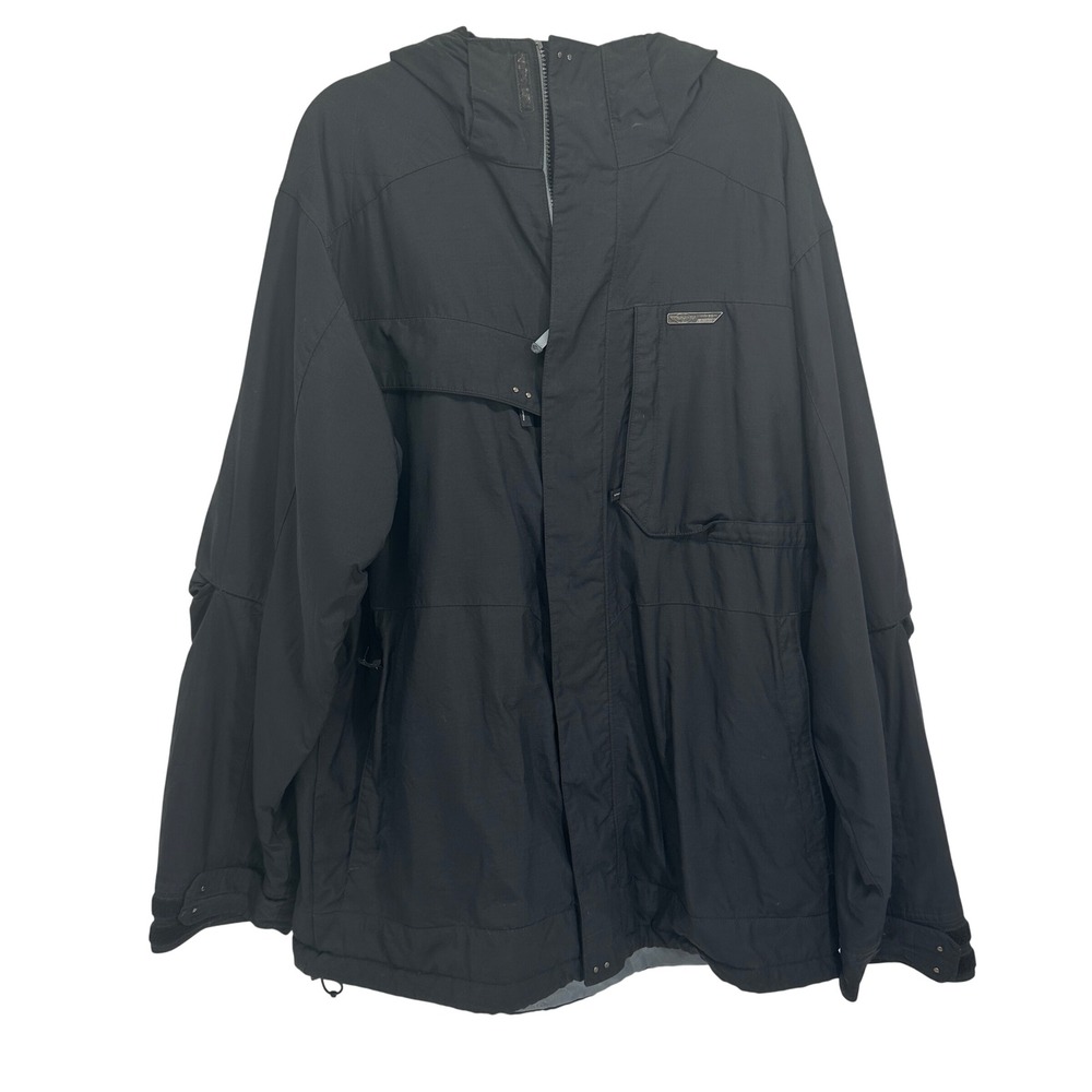 Sims Snowboarding Mens XXL Black Hooded Ski Jacket Powder Skirt Vents Insulated